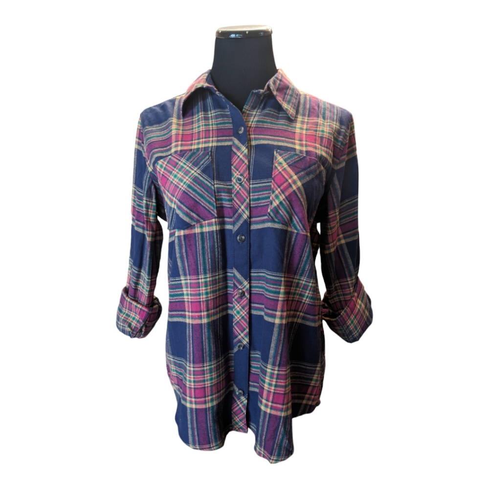 Bass Pro Shop Natural Reflections Plaid 100% Cotton Flannel Shirt Size M